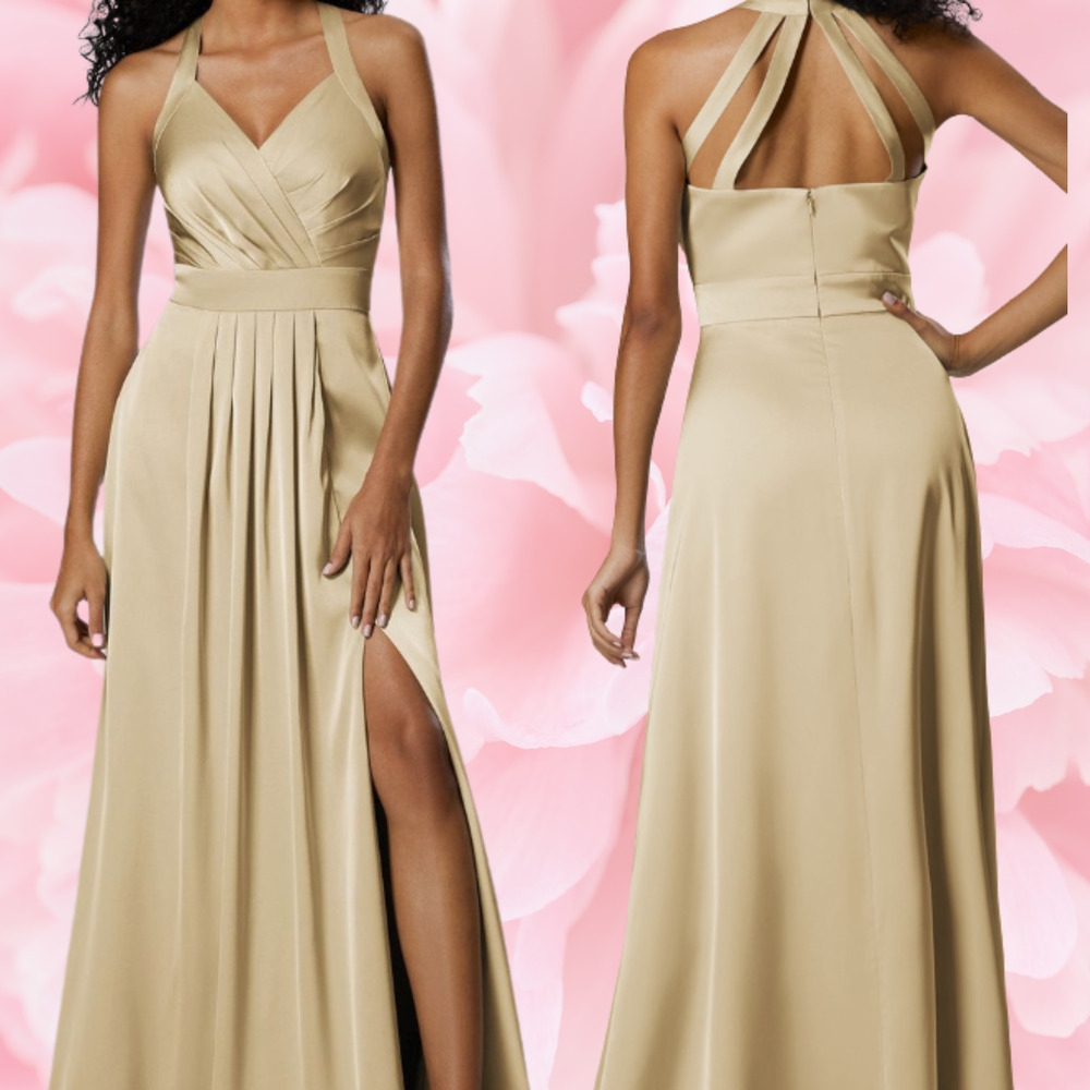 FORMAL AW BRIDAL 2 XS light gold Theresa prom bridesmaid maxi dress NEW B41